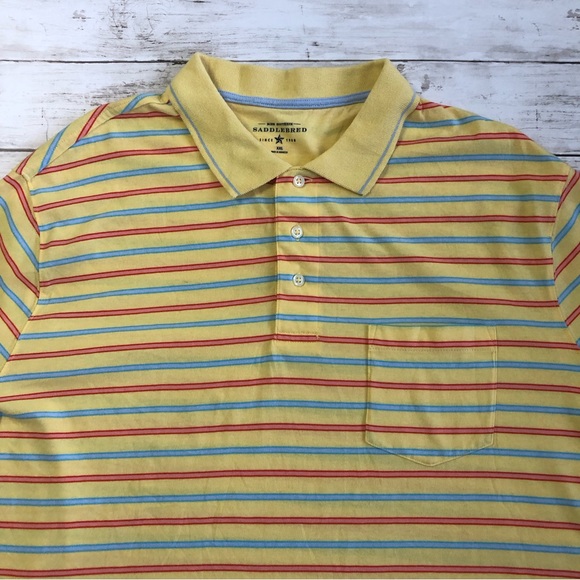 SADDLEBRED Men Yellow w/ Red/Blue Stripes Short Sleeve Polo Sz XXL - Picture 2 of 8